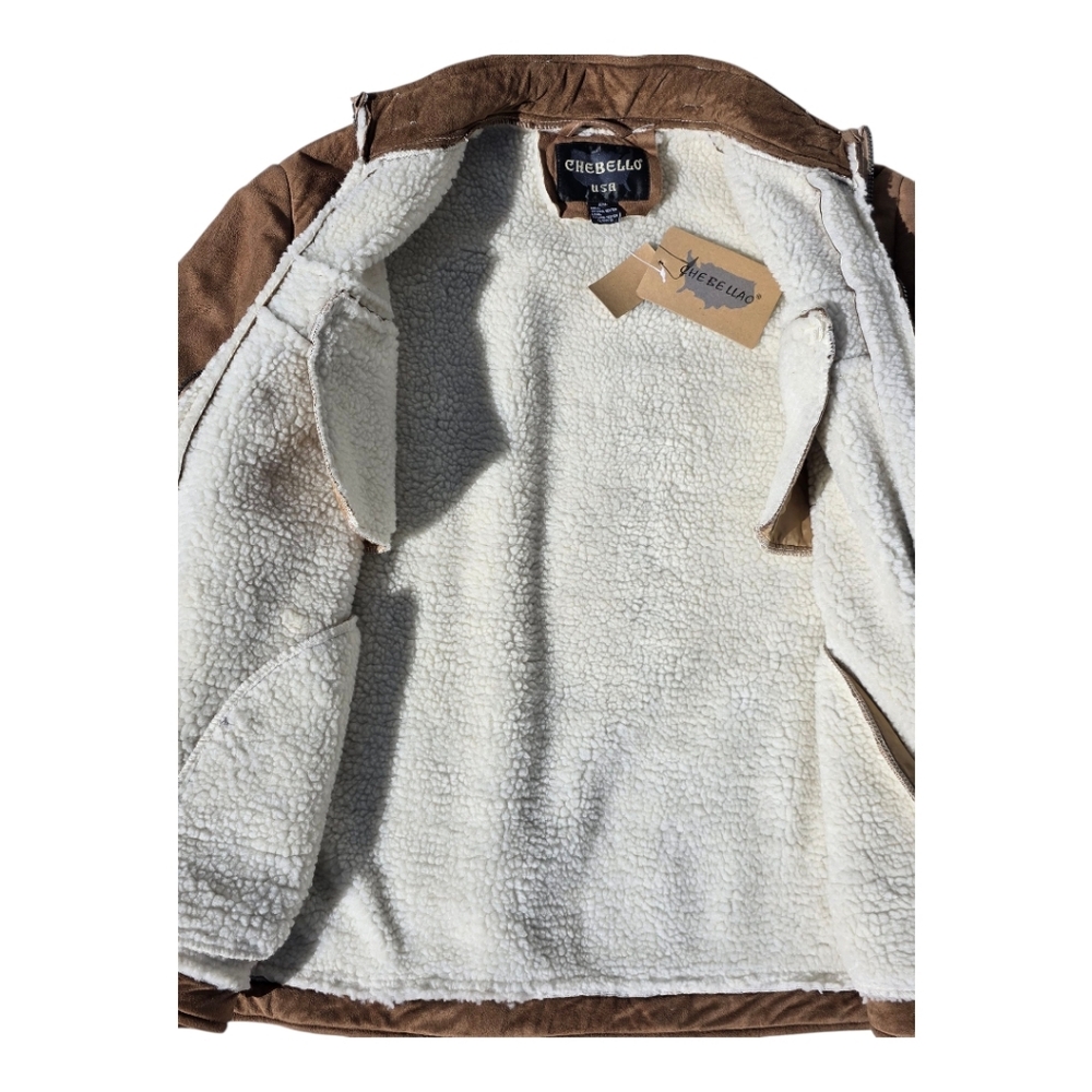 NWT Brown/Tan Thick Seude Jacket with Sherpa Lining Throughout Entire Body